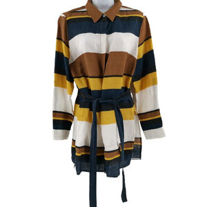 Chico's Striped Linen Long Sleeve Tunic Top